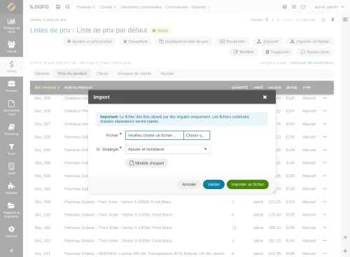 Import CSV liste de prix OroCommerce 6